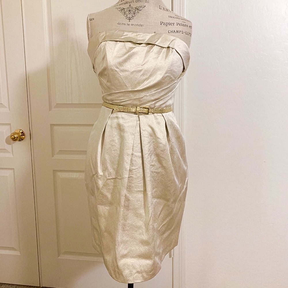 New David’s Bridal Metallic Gold Cocktail Dress